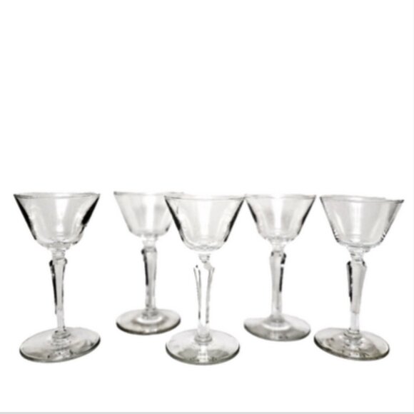 RARE Antiq Collectible Crystal Aperitif Cordial Stemware w/Hexagon Stem Set of 5 - Picture 4 of 4